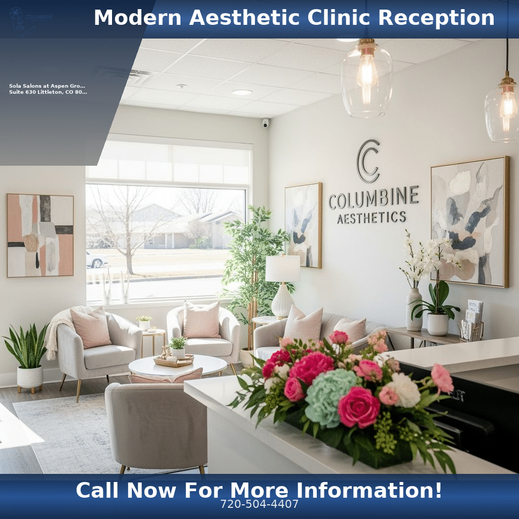 Reception area of Columbine Aesthetics in Littleton, CO, featuring modern design and welcoming atmosphere for Daxxify and Xeomin patients.