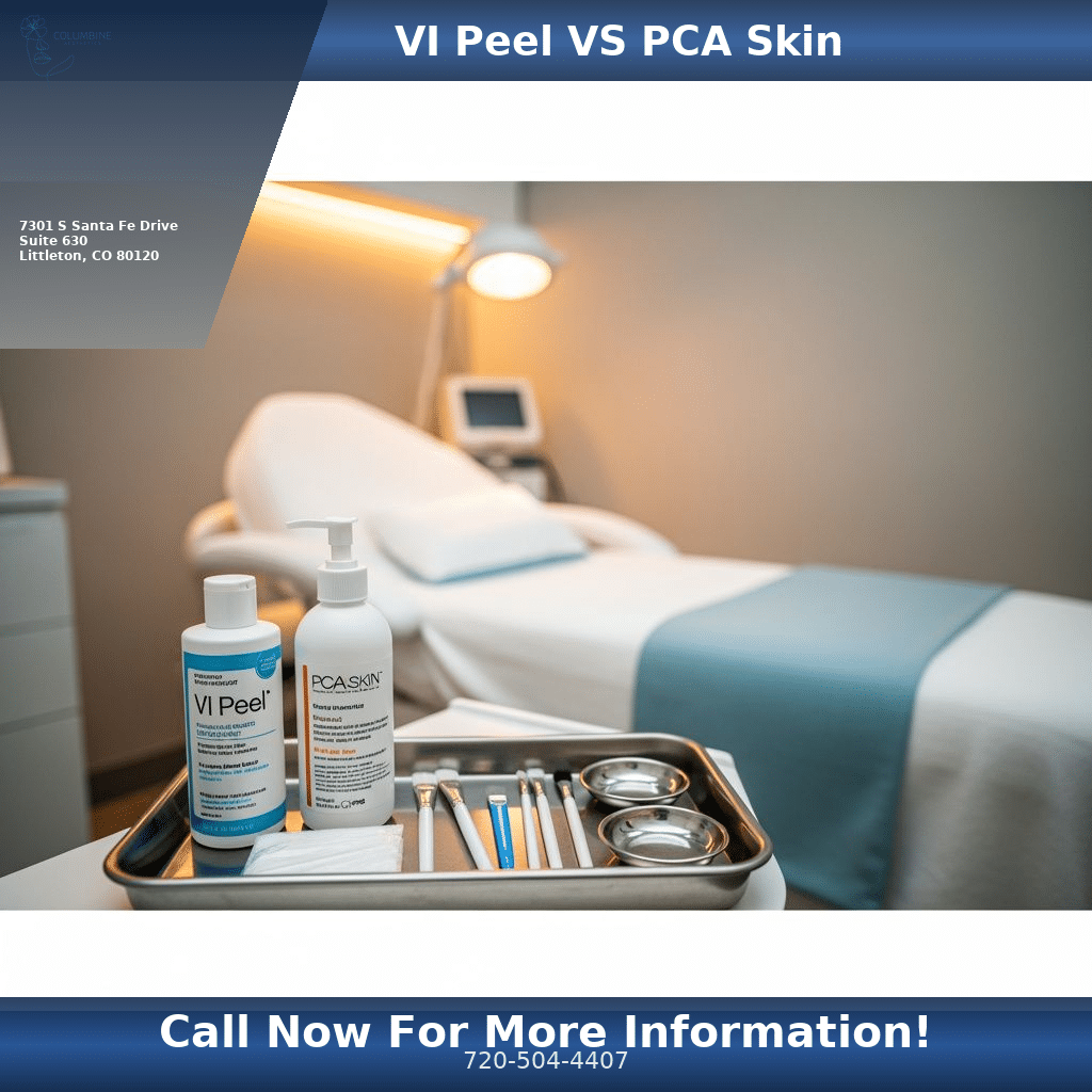 VI Peel vs PCA Skin Peel comparison display at Columbine Aesthetics in Littleton CO