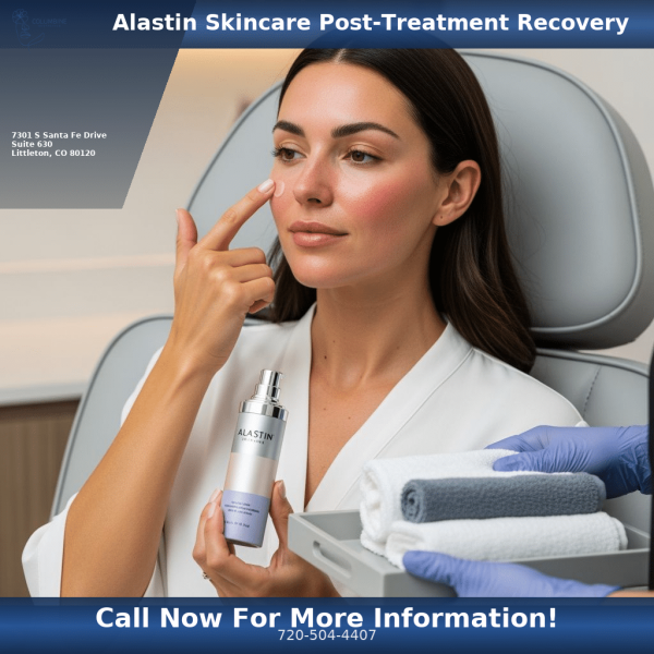Patient applying Alastin Regenerating Skin Nectar after microneedling treatment at a Colorado medical spa