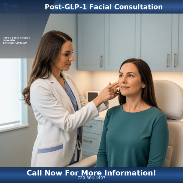 Nurse practitioner evaluating facial volume loss in a patient after GLP-1 weight loss at a Littleton CO medspa