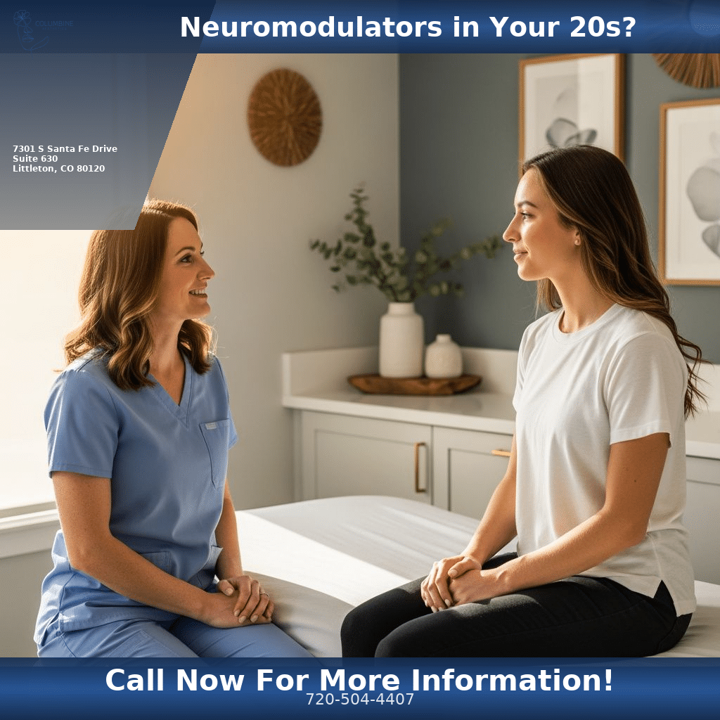 Nurse practitioner consulting a patient in her 20s about preventive neuromodulator injections at Columbine Aesthetics in Littleton CO