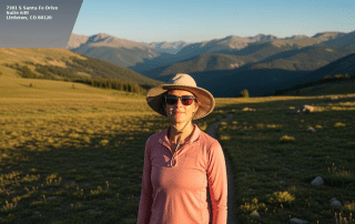 Colorado woman hiking outdoors in summer — understanding UV skin damage at altitude for Columbine Aesthetics medspa in Littleton