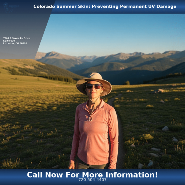Colorado woman hiking outdoors in summer — understanding UV skin damage at altitude for Columbine Aesthetics medspa in Littleton